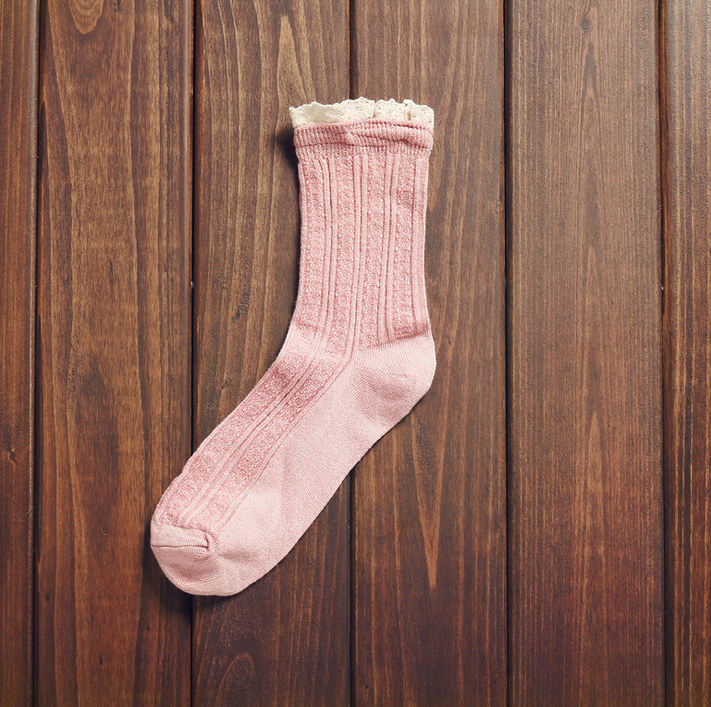 蕾丝花边袜 堆堆袜 日系女袜中筒竹碳纤维