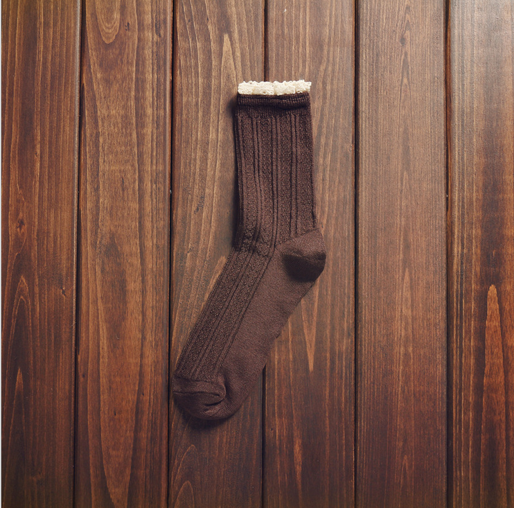 蕾丝花边袜 堆堆袜 日系女袜中筒竹碳纤维