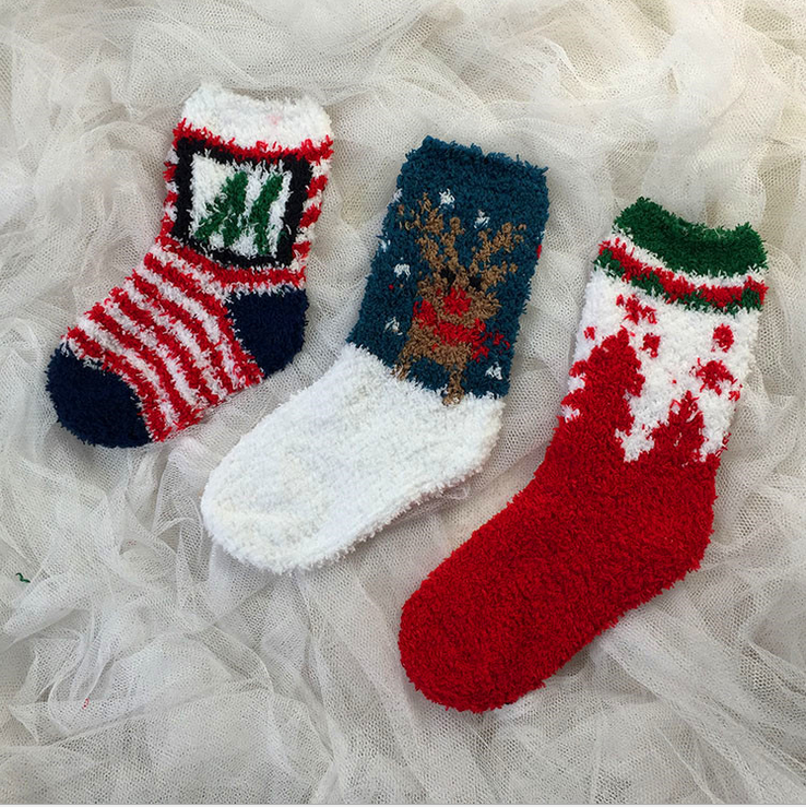 儿童袜子宝宝袜珊瑚绒袜子圣诞地板袜